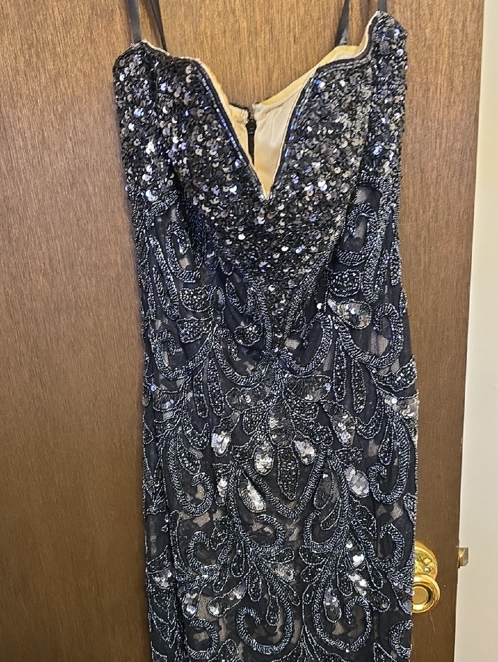 Black Sequin & Beaded  Dress with V-Neck
